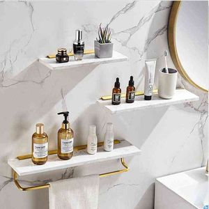 Seramik Cıvatalar toptan satış-Lüks Altın Metal Havlu Askısı Beyaz Mermer Banyo Depolama Raf Duvar Banyo Aynası Ön Kozmetik Depolama Raf Metal Raf