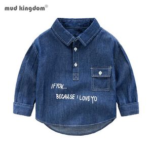 Mudkingdom Boys Denim Shirts Long Sleeve Lapel Letter Casual Kids Clothing Spring Autumn Pullover Shirt 210615