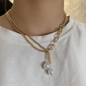 Collane a pendente Origine Summer Asimmetria francese Collana a catena grosso per donne Imitazione alla moda Gioielli metallici oro perla