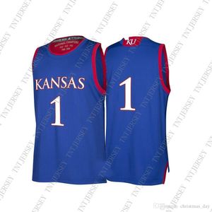 Дешевые пользовательские kansas jayhawks ncaa мужской March March Martness Blue # 1 Баскетбол Джерси Личность Шище на заказ Любое имя № XS-5XL