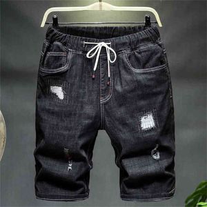 Plus Size 6XL 7XL 9XL 10XL Men's Ripped Loose Denim Shorts Summer Black Blue Drawstring Short Jeans Male Brand Clothes 210806