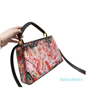 Klasik Renkli Çizim Crossbody Çanta Yüksek Sınıf Renkli Baskılı Totes Ins Kadın Moda Grafiti Omuz Çanta Kravat Boya Çantalar Daha Büyük