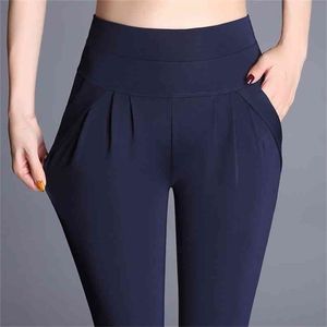 Plus Size High Waist Pant Vintage Pleated Harem Loose Trousers Stretch Casual Office Female Pantalon Mujer 210915