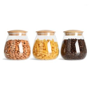 Storage Bottles & Jars 3 Pcs Airtight Clear Food Jar Container With Wood Lid (27Oz/800Ml), For Kitchen Tea Coffee Sugar Flour Spices