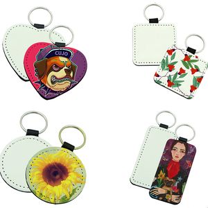 Mixd Sublimation Blanks Keychains PU Leather Home Keyring Heat Transfer Printing Keychain for DIY Crafts Supplies Christmas Little Gift Heat Round Square Key Rings