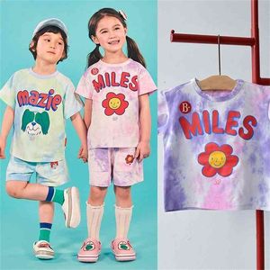 Verão t-shirt Korea Design marca roupas para crianças meninos meninas irmã irmã combinando Tee calças padrão dos desenhos animados 210619