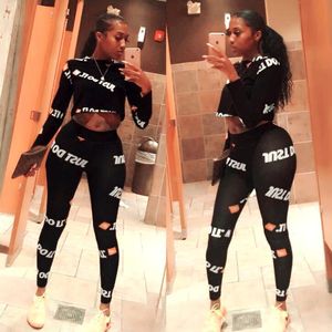 European and American women's Tracksuits sexy long-sleeved letter printing two-piece suit