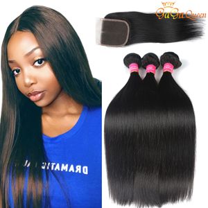 4x4 Straight Lace Closure With Hair Bundles Brazilian Straight Hair Bundles With Closure 100% Human Hair Straight Closure