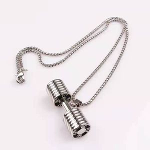 Creative Fitness Dumbbell Charm Necklace Barbell Pendant Necklaces Stainless Steel Chain Bodybuilding Gym Women Men Chains Fitness Trainer Jewelry