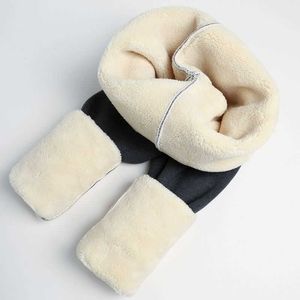 Pele de inverno -30 cordeiro cashmere jasgador de veludo cintura alta plus tamanho calças calças quentes de algodão 210531