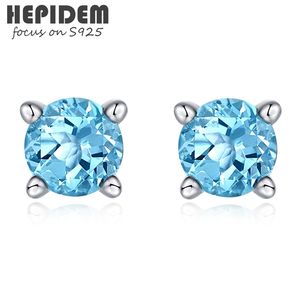 HEPIDEM Really Topaz Peridot Stud Earrings Women Sterling Silver Korean Natural Blue Gemstones Gift Fine Jewelry HJA025