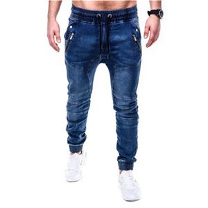 Mens Solid Colors Skinny Jeans Fashion Trend Elasticity Sports Denim Pencil Pants Spring Male New Drawstring Washed Casual Slim Sweatpants