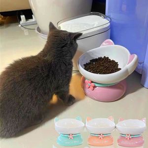 Sakura Pink Cartoon Travel Camp Dog Cat Feeding Bowl Protect cervical vertebra Pet Water Dish Feeder Pot Ceramic Full Package Girlfriend Boyfriend Gift