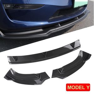 3pcs ABS Front Lip Spoiler For Tesla Model Y 2021 Lower Bumper Diffuser Protector Carbon Fiber Styling Modified Car Accessories