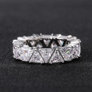 チョーコンブランドの結婚指輪の高級ジュエリー925スターリングシルバーフルトライアングル5aジルコンCZダイヤモンドパーティーE