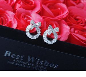 Stud 2021 925 Sterling Silver Cute Bow Female Orecchini Shiny Zirconia Wedding Engagement Anniversary Jewelry Gifts