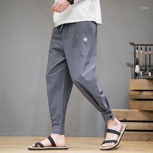 Pantaloni da uomo in cotone e lino Casual Harem da uomo Pantaloni da uomo Pantaloni estivi Maschili stile cinese Baggy 2021 Abiti Harajuku Streetwear1