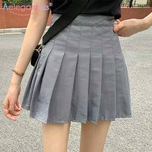 Aelegantmis Sweet Lolita High Waist Pleated Skirt Women Girls Harajuku Mini s Slim Short School Uniform Korean Chic 210607