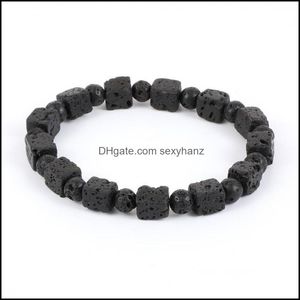 Män armband naturligt pärlor tibetanska Buddha chakra fyrkantiga lava sten diffuser armband smycken gåva pärlstav, trådar släpp leverans 2021 Nyahw