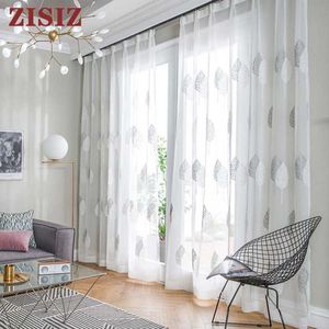 Embroidered Leave Sheer Curtain for Living Room Bedroom Kitchen Tulle Voile Curtain on the Window Drapes European style 210712