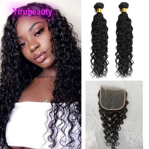 ブラジルのVrigin Human Hair 5x5レース閉鎖水波バンドル3 PCSダブルウェフトトップクロージャーナチュラルカラー10-30インチ