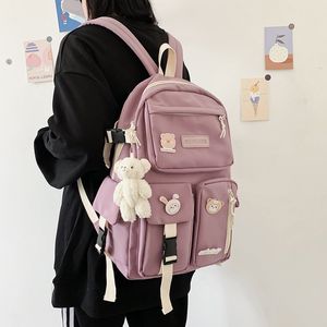 Multi-bolso Mulheres Preppy Style Backpack Estudante Bonito Schoolbag para Adolescente Kawaii Meninas Laptop Mochilas Femininas Travel Book Bolsa 210303