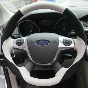 Верхняя кожа руль руля ручной стежок на обручке для Ford Focus 3 2012-2014 Kuga Escape 13-16