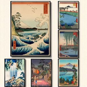 Evden Çıkartmalar Çıkart toptan satış-Duvar Çıkartmaları Vintage Japon Manzara Posteri Baskılar Dalga Kanagawa Sanat Tuval Boyama Resimleri Oturma Odası Oriental Ev Dekor Için