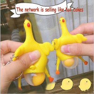 Novelty Spoof Tricky Funny Gadgets Toys Chicken Whole Egg Laying Hens Crowded Stress Ball Keychain Keyring Relief Gift