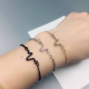 Design Simples e Personalizado ECG Linking Link Pulseira Amantes Heartbeat Frequência Cardíaca Bohemia Bangle Cadeia Geométrica Braceletes