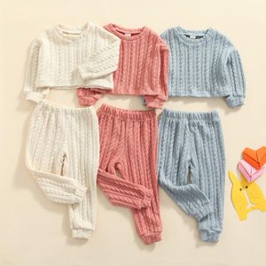 Wholesale toddler boys fall outfits for sale - Group buy Clothing Sets Children s Knitted Solid Color Long Sleeves Pullover Top Trousers Toddler Girls Boys Spring Fall Casual M T