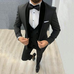 New Arrival Groomsmen Szal Kapel Groom Tuxedos Black Men Garnitury Ślub Best Man 3 Sztuk Blazer (Kurtka + Spodnie + Kamizelka + Kamizelka) L630