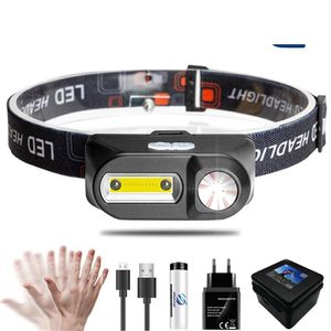 2021 Portable LED Head lamp XPE+COB Headlight IR Induction 18650 Light USB Rechargeable Waterproof Camping Torch Powerful HeadLamps