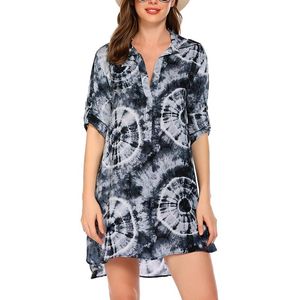 Casual vestidos verão mulheres encobrir sexy vestido de praia maiô biquíni chiffon short shampwear blusa camisa vestido maillot