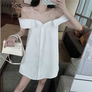 NEPLOE Sexy Slash Neck Ramię Bez Ramiączek Dress Kobiety Wysoka Talia Hip a Line Vestidos Pullover Krótki Rękaw Robe Lato 2021 Y0823