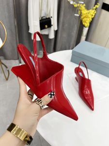 Latest fashion wear-resistant Dress Shoes pointed back trip buckle shoes women's 6.5cm thin high heels luxury real leather decorative women sandals 35-41
