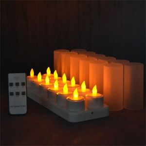 set of 12 remote controlled LED candles Flickering frosted Rechargeable Tea Lights/Electronics Candle lamp Christmas Wedding bar Y200531