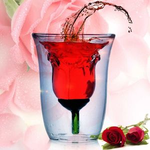 Creative Rose Double Wall Glass Cup Wino Whisky Okulary Przezroczyste Kubek 180ml dla Whisky Brandy Wino Vodka Beer Cocktail Rum X0703
