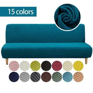 Polar Fleece Fabric Armless Sofa Bed Cover Solid Color Without Armrest Big Elastic Folding Furniture Decoration Bench Covers 211102