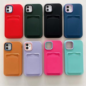 Liquid Silicone Phone Case Card Slot 3 In 1 Heavy Duty st￶ts￤ker fodral f￶r iPhone14 13 12 11 Pro Max Mini XR XS X 8 7 Plus