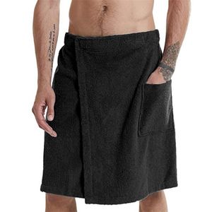 Men's soft bathrobes, comfortable home clothes, solid color men's bath dress and nightgown, wearable bathrobe towels and pocket 210901