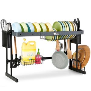  Dish Rack, Bowl Drying Rack Over The Sink- Adjustable Length(27.5"-33"), Stainless Steel, Kitchen Supplies Storage Counter Organizer with 10 Utility Hooks on Sale