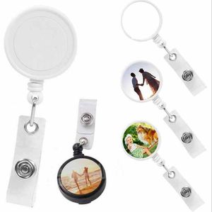 US stock Office & School Supplies Sublimation DIY ID Holder Name Tag Card Key Badge Reels Round Solid Plastic Clip-On Retractable Pull Reel CJ24