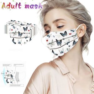 Vuxen ansiktsmask fjärilsutskrift Non-woven engångsmask smälta blåst tygmasker