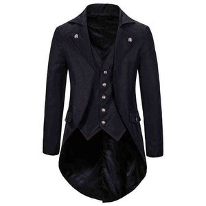 Męskie Steampunk Vintage Kurtka TailCoat Gothic Victorian Frock Trench Coat Halloween Uniform Costume Stage Ubrania do śpiewaków 211111