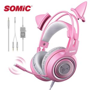 Somic Przewodowy Zestaw Słuchawkowy Ucha Słodkie PC z Mikrofonem 3.5mm Telefon Gaming PS4 Overear Gamer G951S Różowy