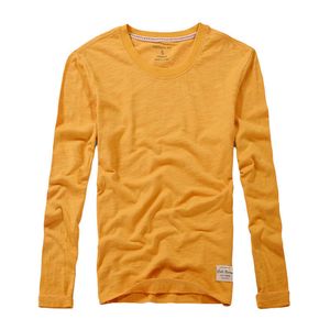 Mens T Shirts Causal Långärmad Tees 100% Ren Bomull Solid Färg O-Hals Retro Toppar Man Kläder 210601