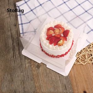 StoBag 10pcs Transparent Birthday Decoration DIY Handmade Gift Cake Package Boxes White Plastic Bottom Baby Show Supplies 210602