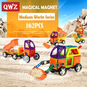 162pcsメディエムサイズ磁気ビルディングブロック教育玩具プラスチック飛行機レンガ組立車ブロック玩具Q0723