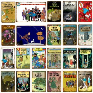 2021 Fransktecknad filmfilm Äventyr av Tintin Metal Signs Vintage Wall Art Craft Målning Poster Home Bar Club Cafe Kids Room Decor